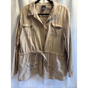 Basic Editions Button Down Shirt W/Drawstring For Women In Size X-Large Cotton